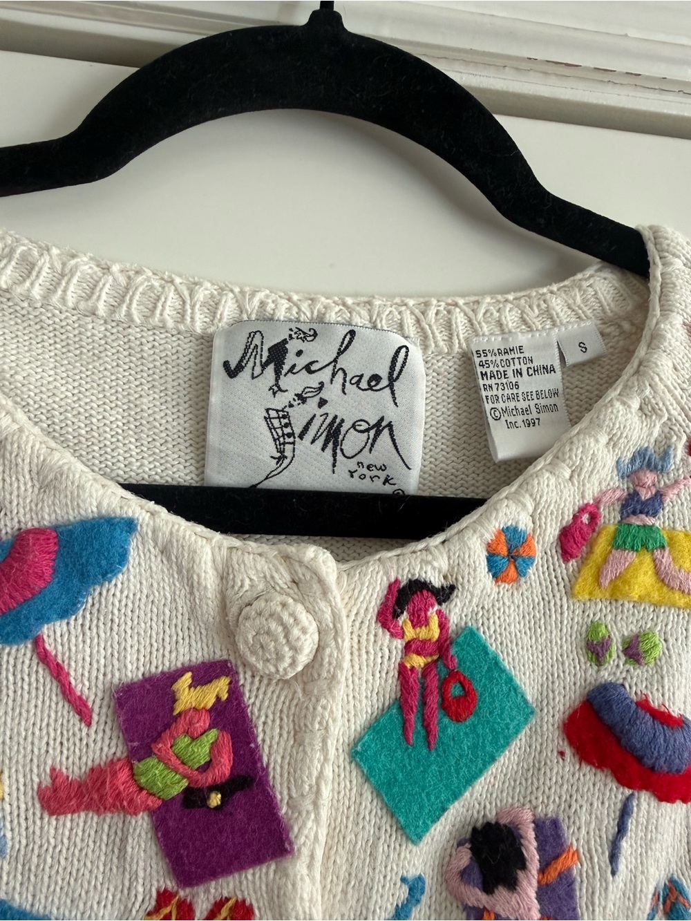 Michael Simon White Cardigan with Multicolor Beach Embroidery - Picture 4 of 5